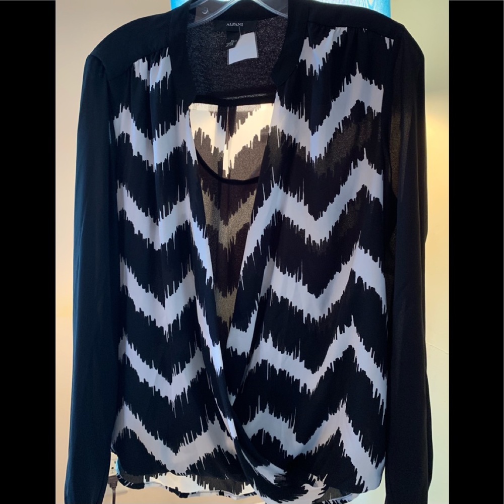 Black with White Z Stripes Blouse